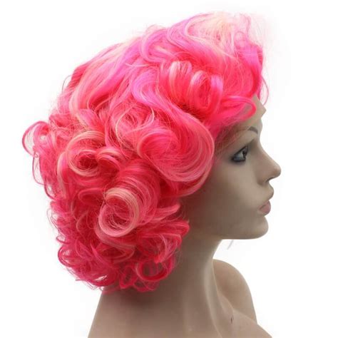 pink curly wig short